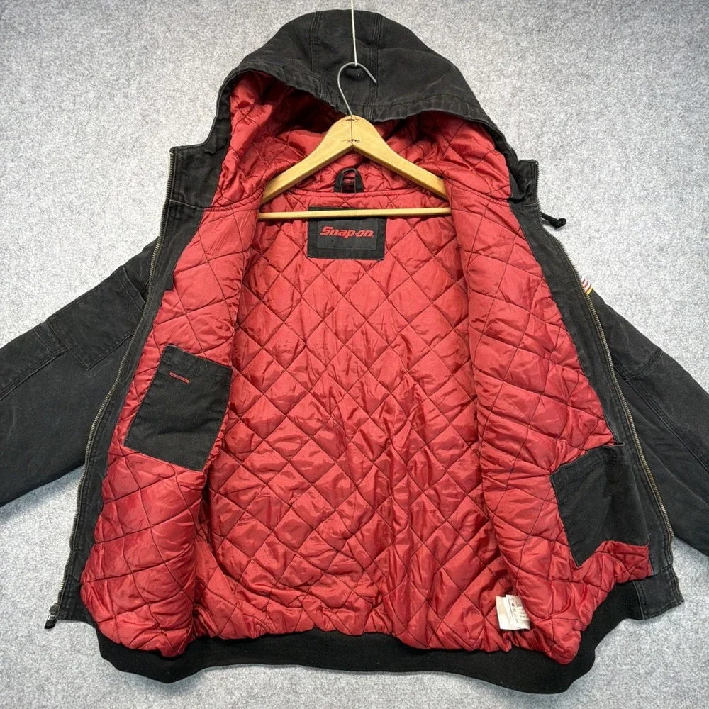 Vintage Snap On Tools Canvas Hooded Full Zip Jacket Black Mens Size XL Heavy